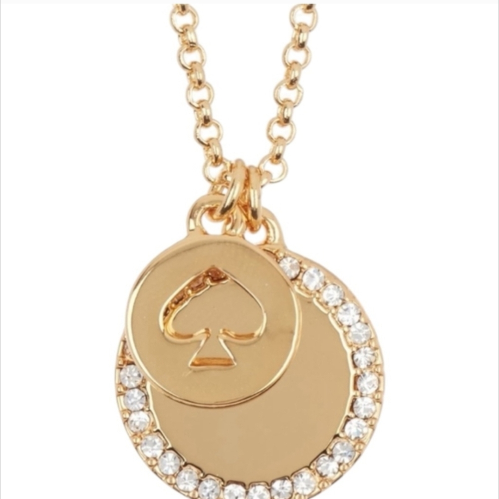 Kate Spade Gold Double Disc Pendant Necklace with Crystal Halo